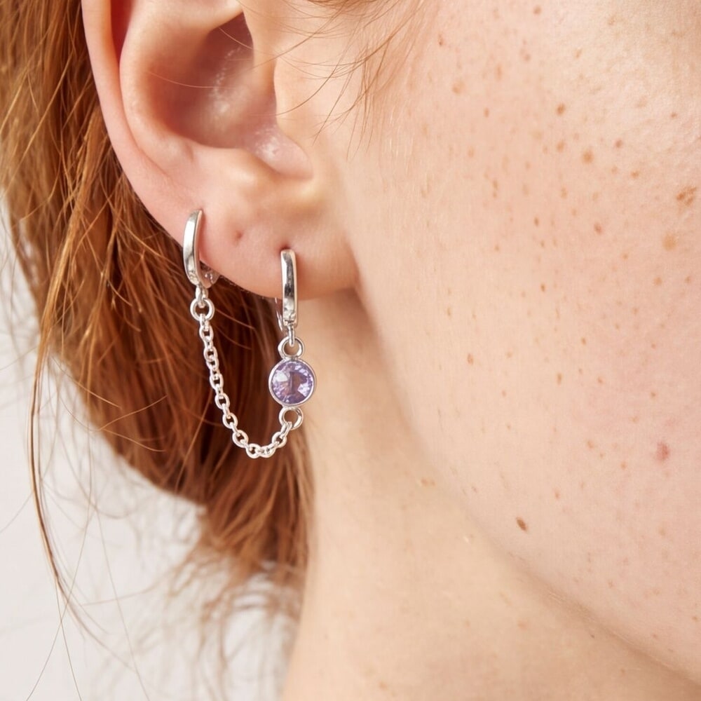 Double Piercing Earring With Custom Birthstone