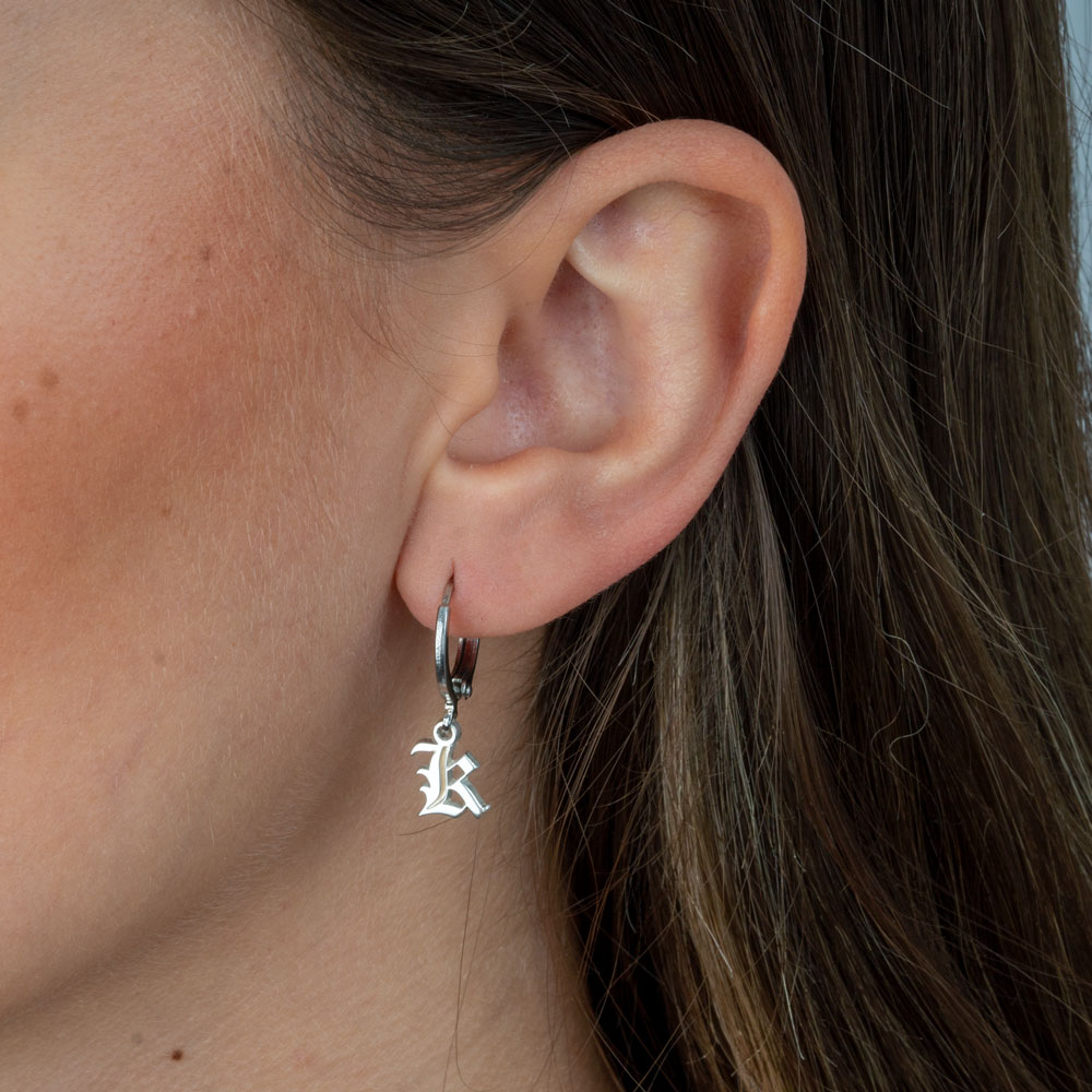 Single Initial Gothic Earring