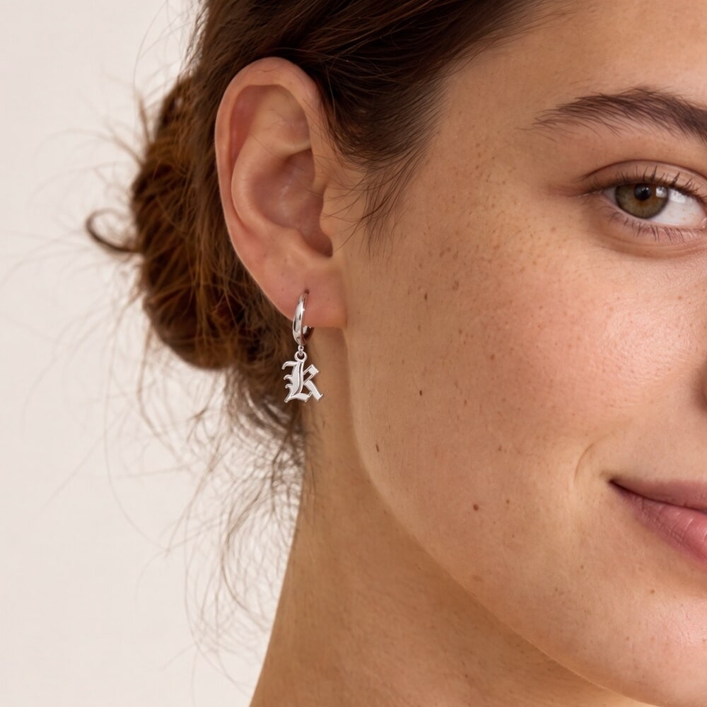 Single Initial Gothic Earring
