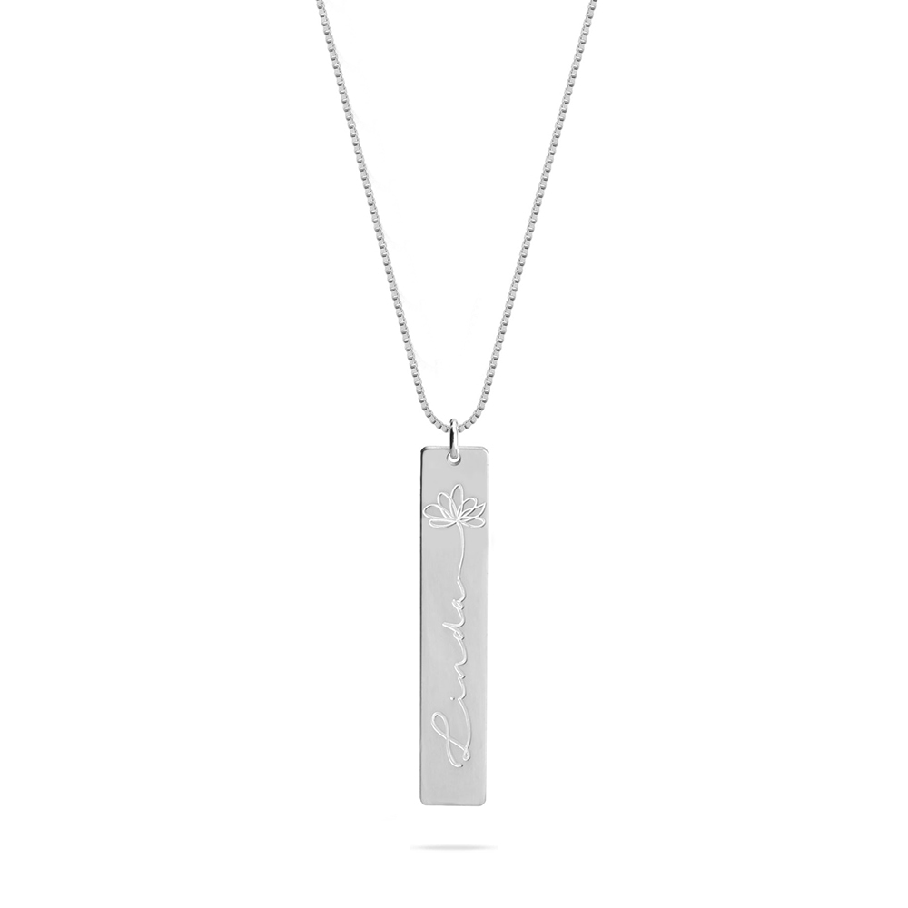 Engraved Name Necklace With Flower