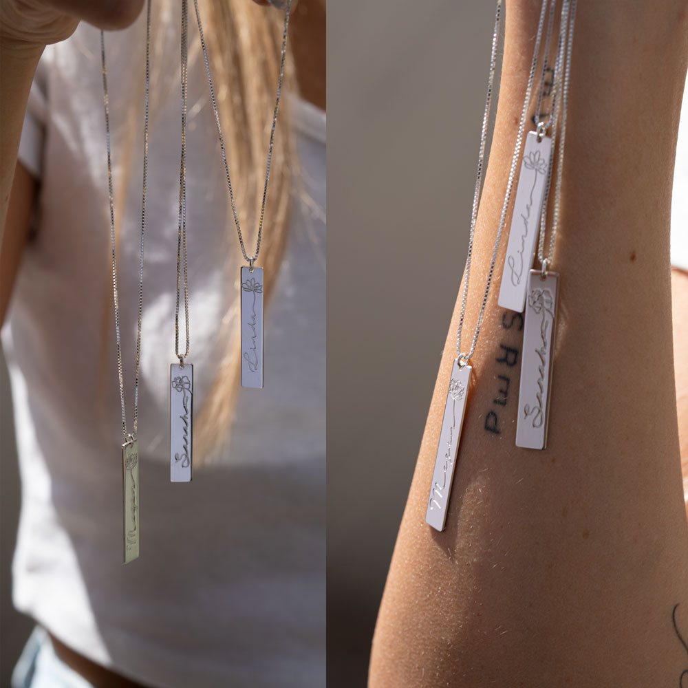 Engraved Name Necklace With Flower