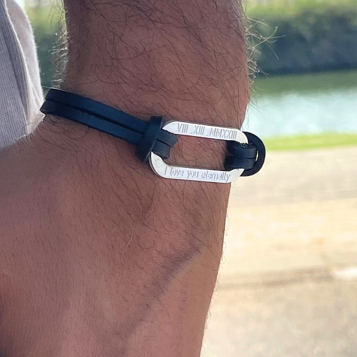 Men's Personalized Leather Bracelet - Picture 3