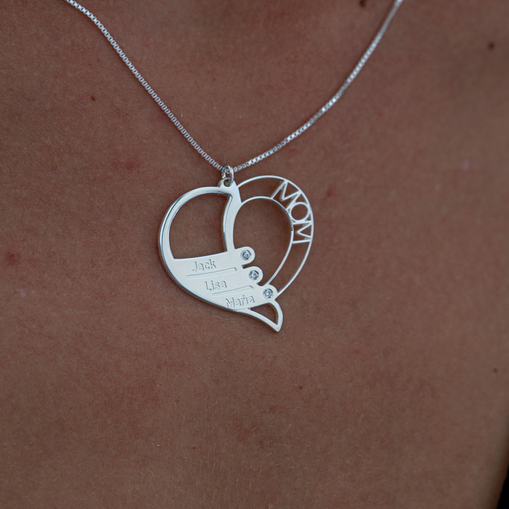 Mom Diamond Necklace on a model