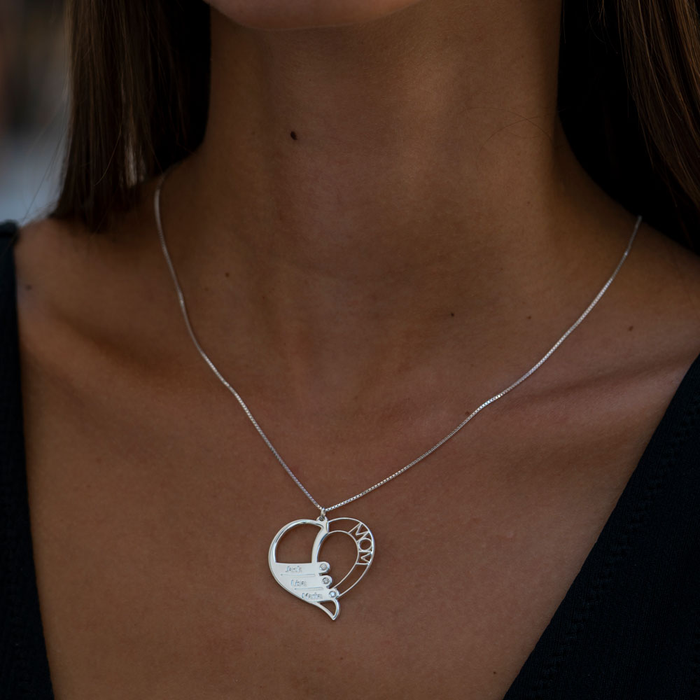 Mom Diamond Necklace on a model - 2