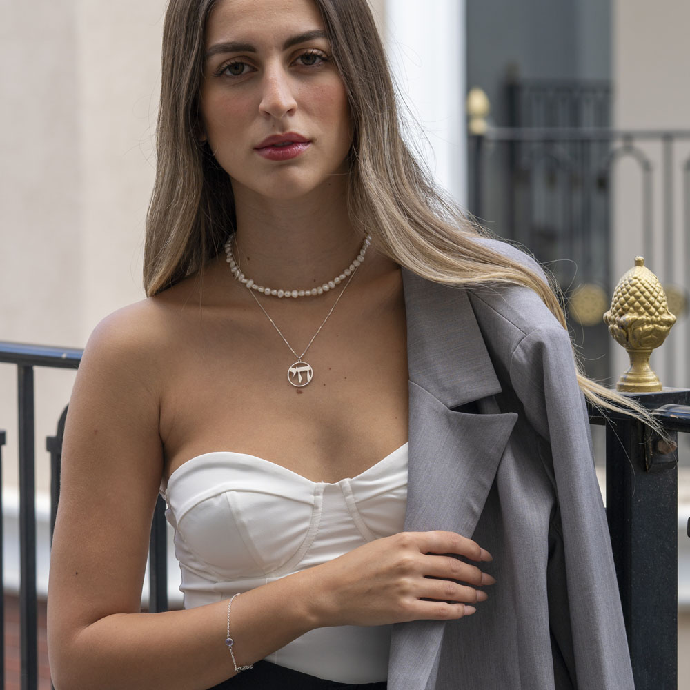 Chai Pendant on a model - 2