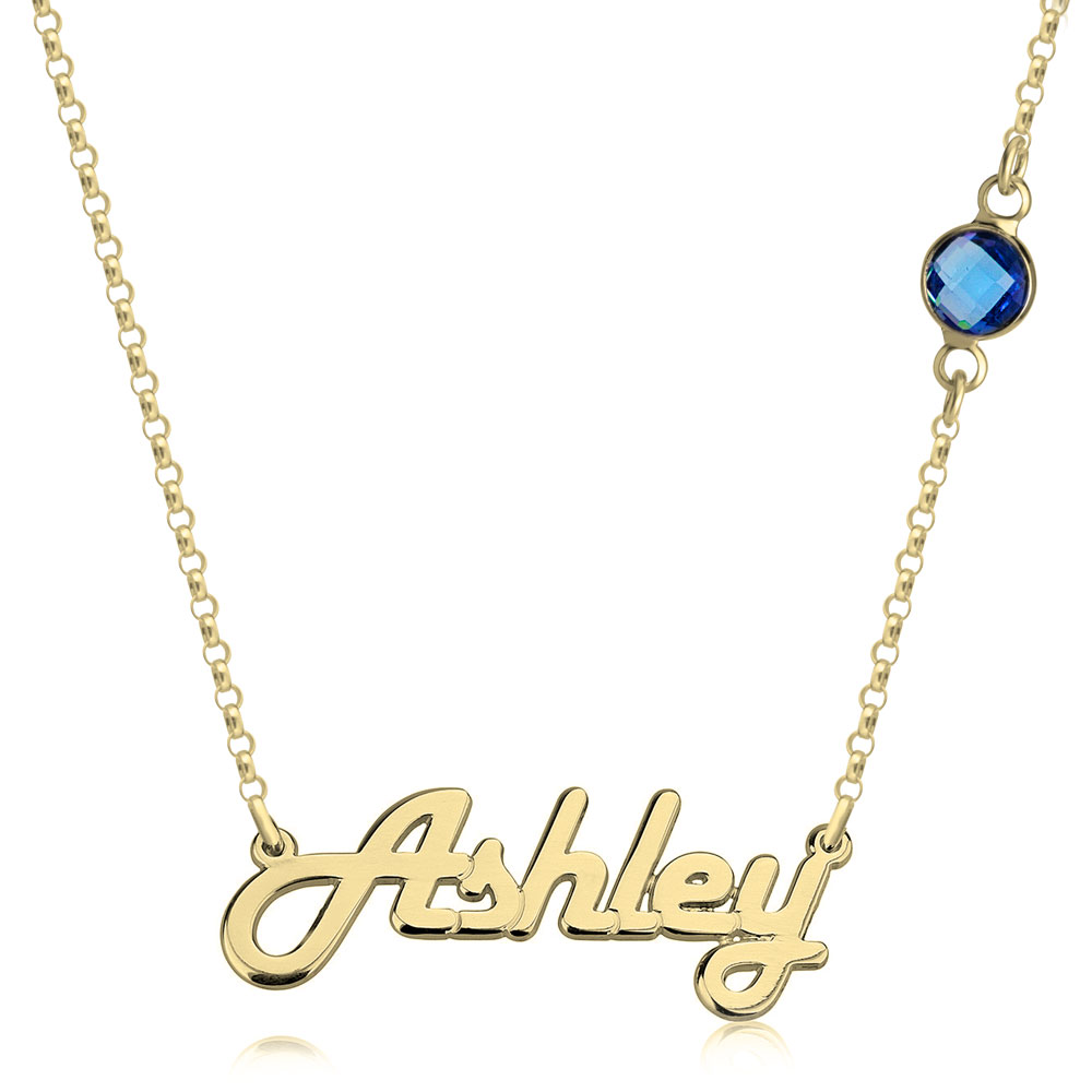 Retro Name Necklace with Birthstone