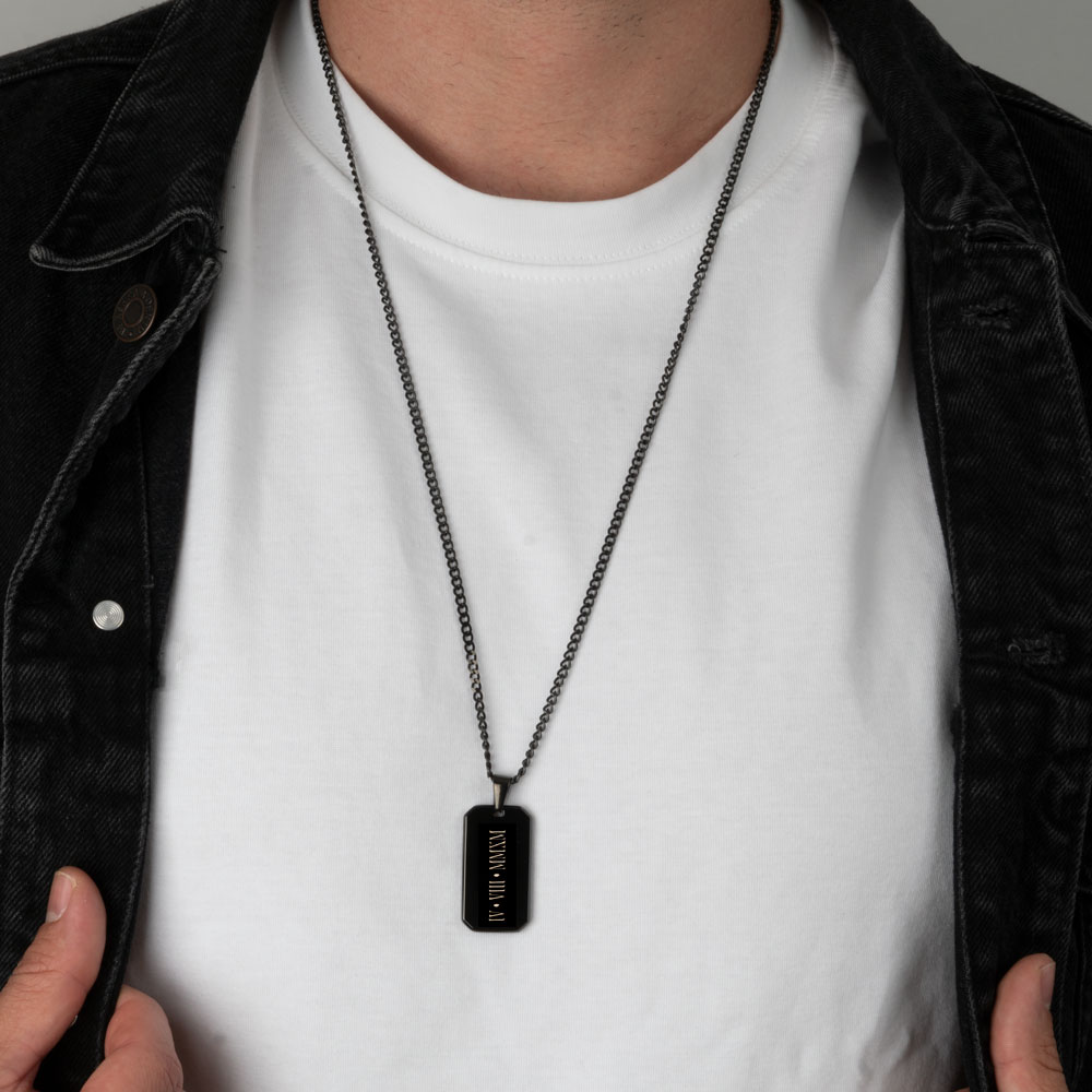 Engraved Black Onyx Necklace for Men on a model
