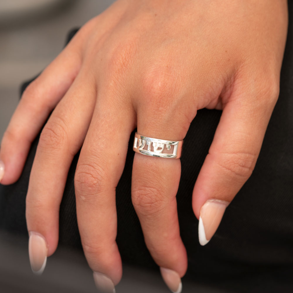 Jewish Rings with Hebrew Name on a model