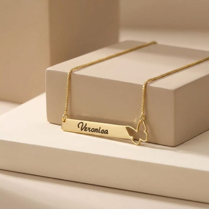 Engraved Bar Butterfly Necklace information - 2