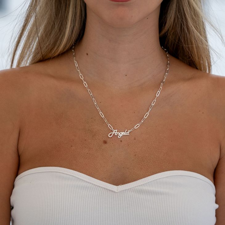 Cursive Name Necklace Paperclip Chain information