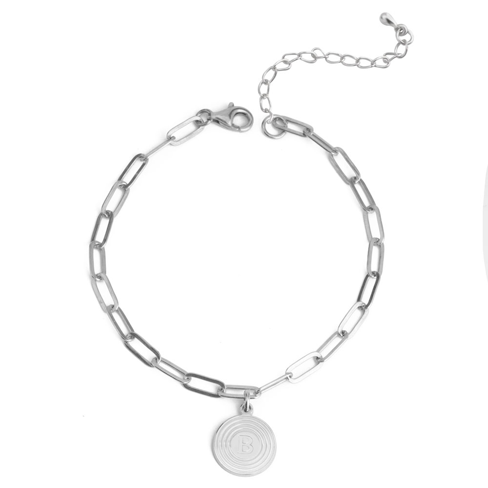 Engraved Initial Coin Paperclip Anklet
