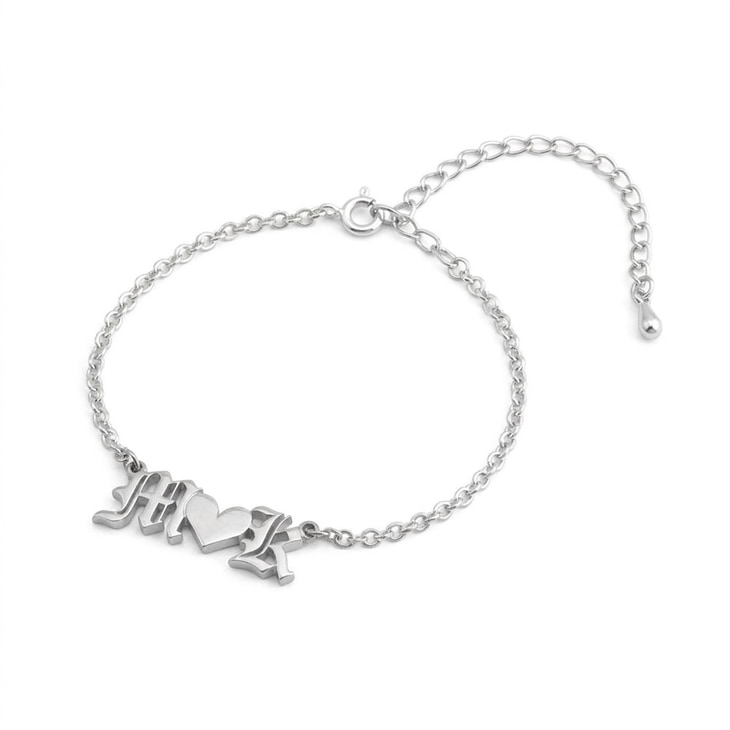 Two initial Heart Ankle Bracelet - Picture 4 - Sterling Silver