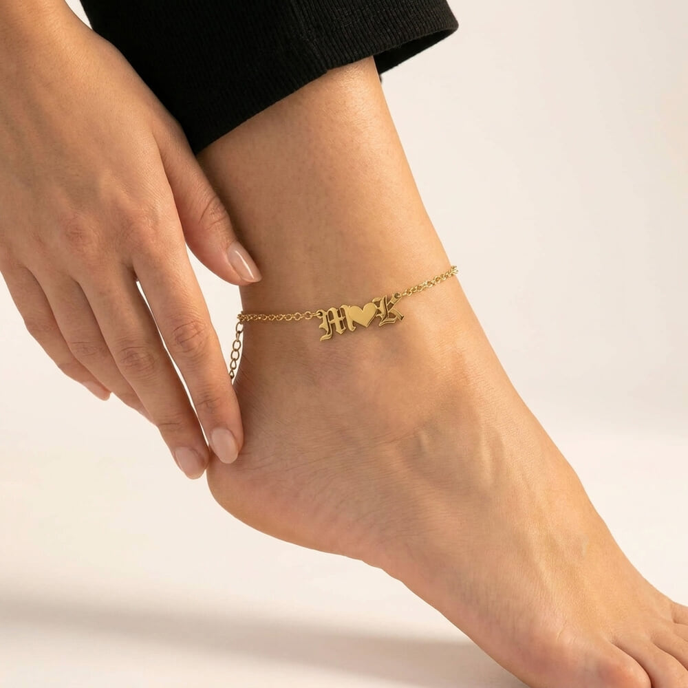 Two initial Heart Ankle Bracelet