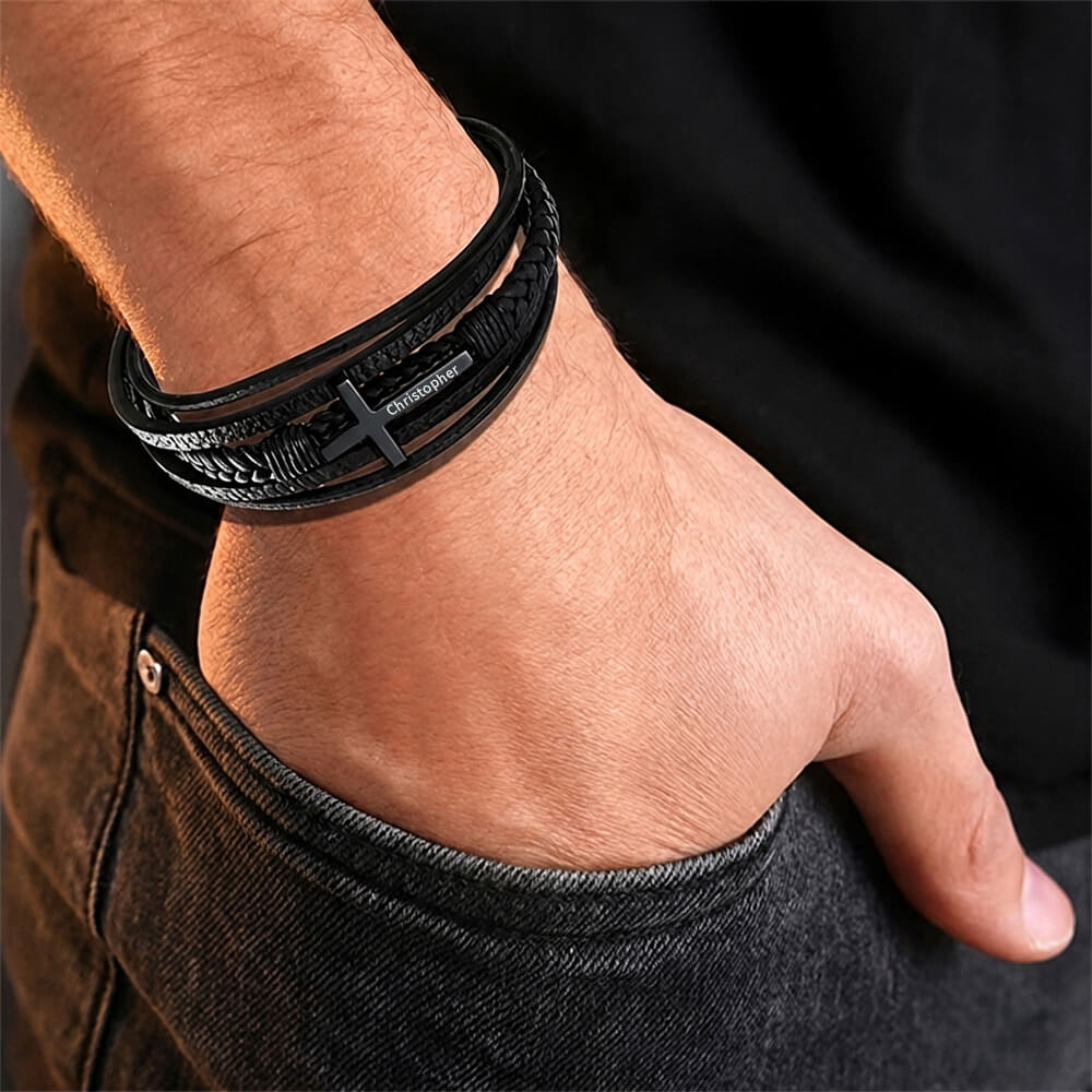 Leather Cross Bracelet for Men