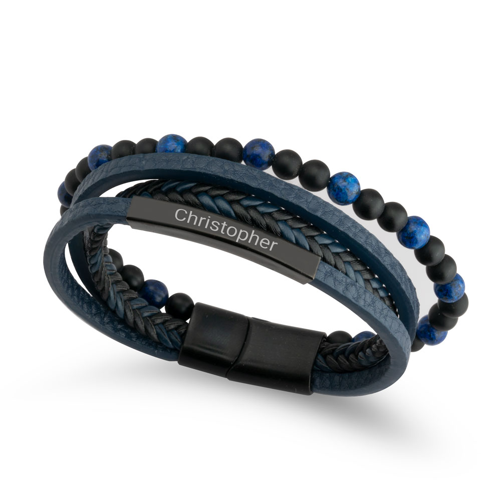 Engraved Leather Bracelet for Men