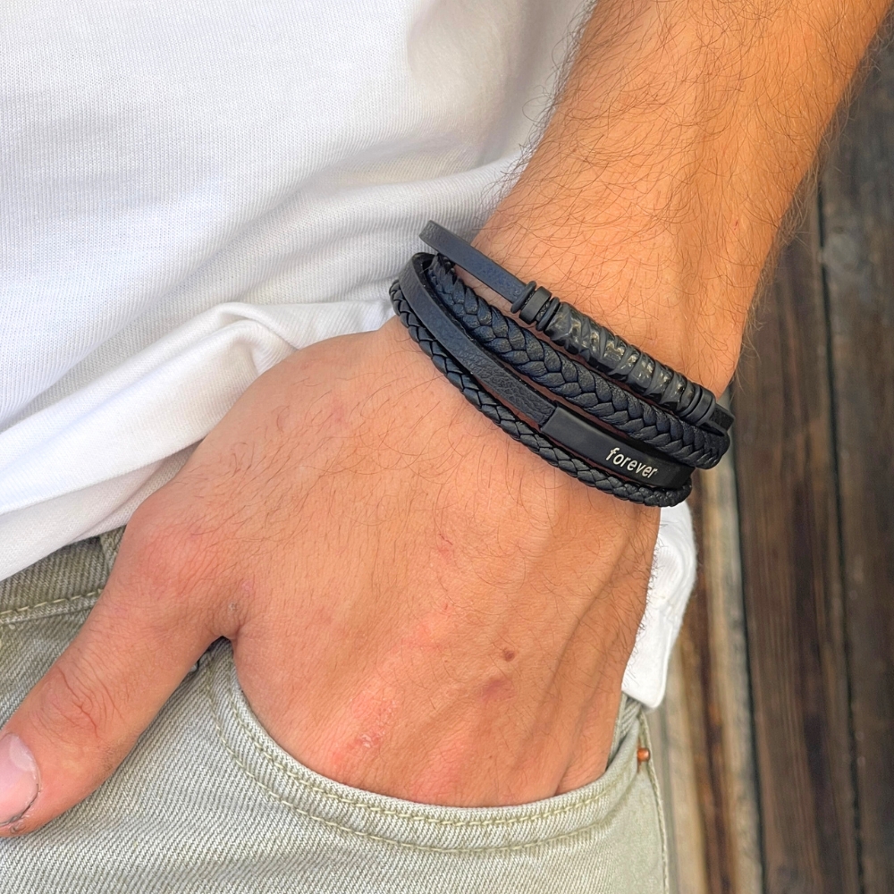 Men's Leather Engraved Bracelet