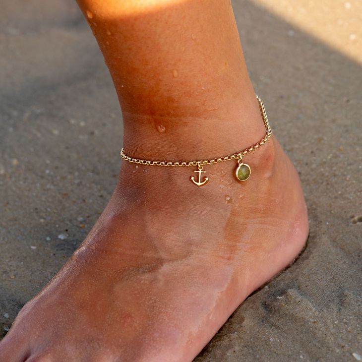 Sterling Silver Anchor Anklet With Birthstone model