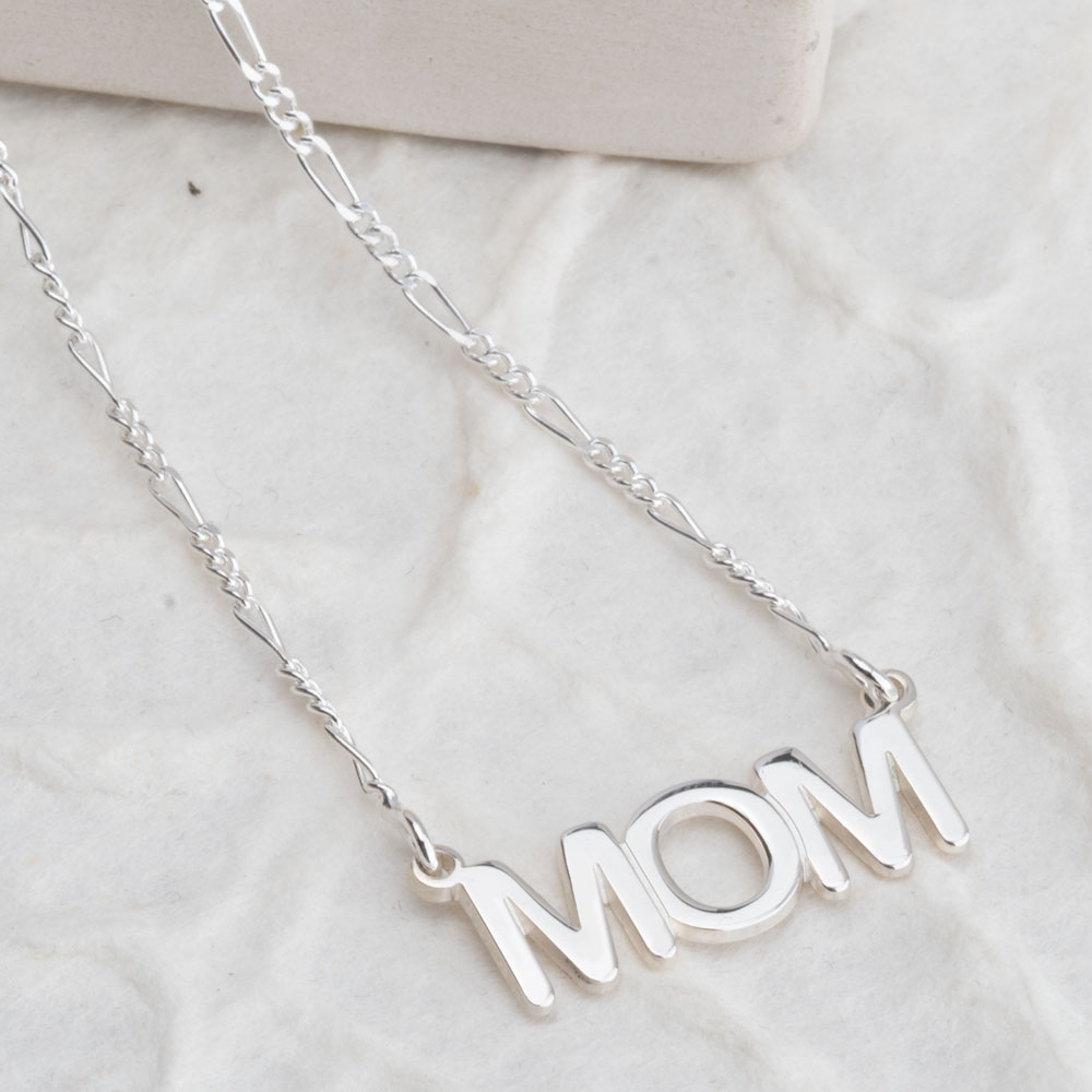 Mom Necklace with Figaro Chain