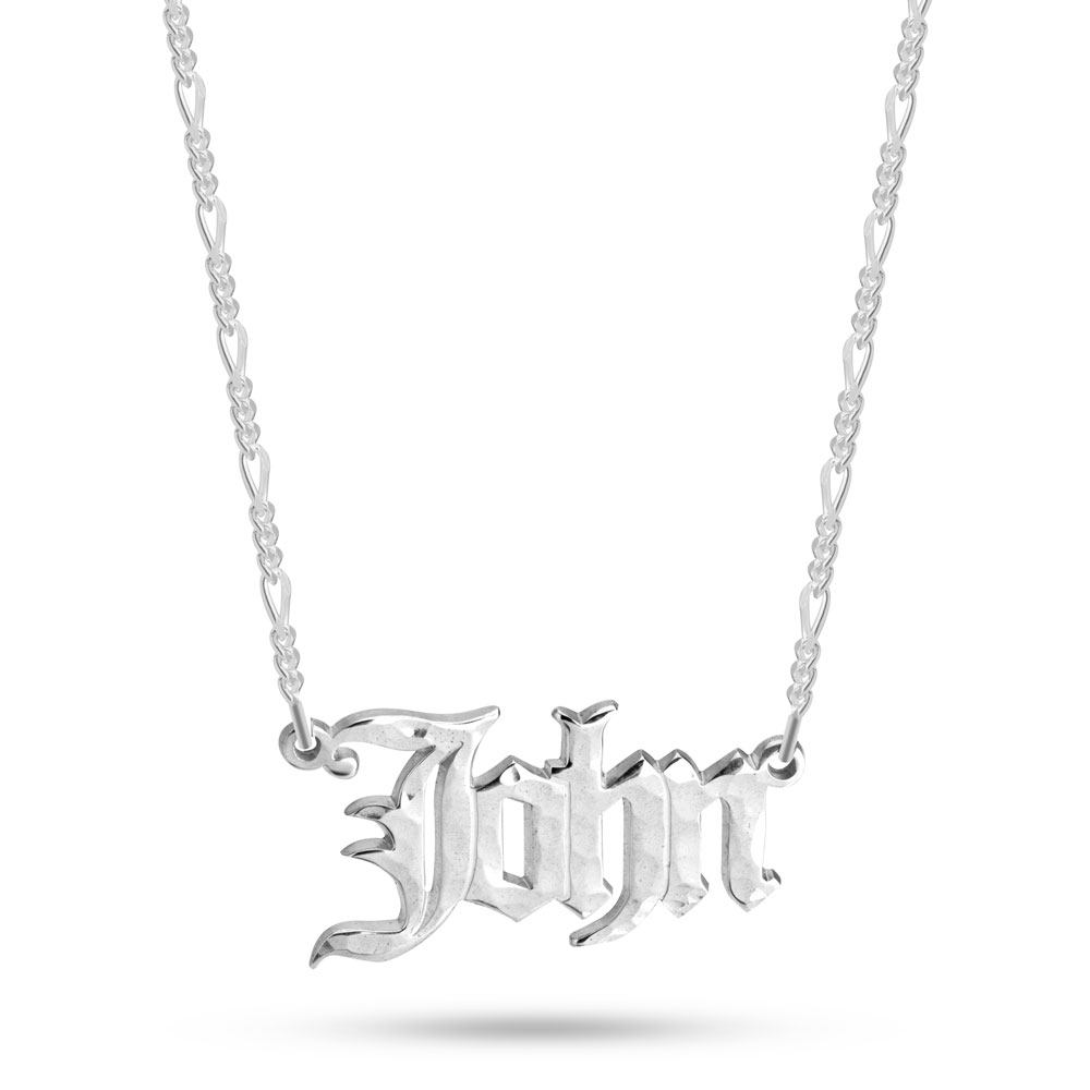 Old English Hammered Name Necklace 
