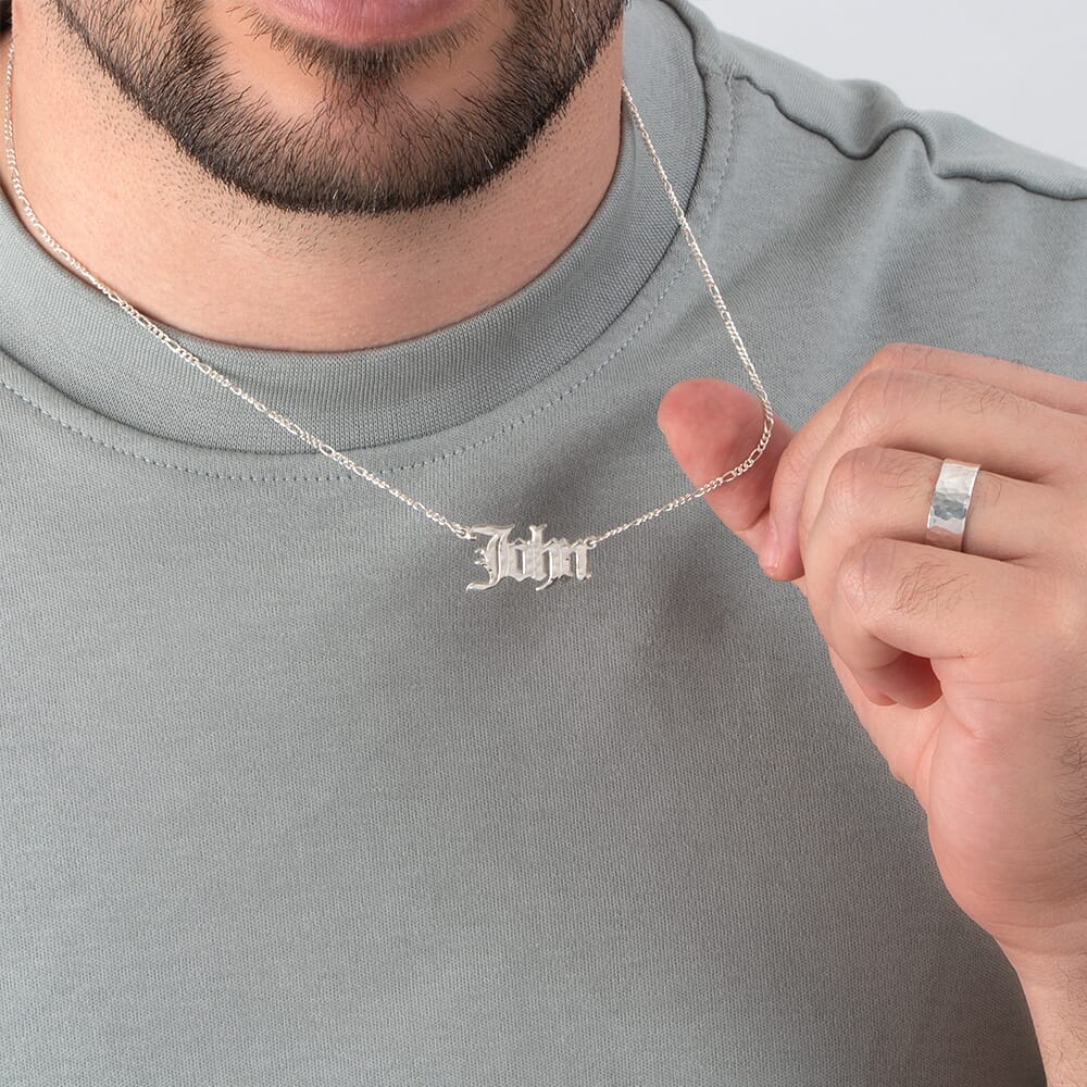 Old English Hammered Name Necklace 