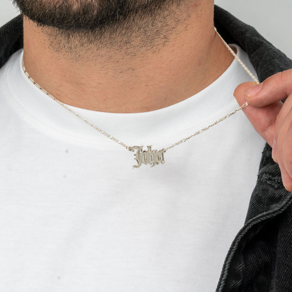 Old English Hammered Name Necklace 