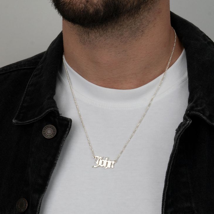 Old English Hammered Name Necklace model