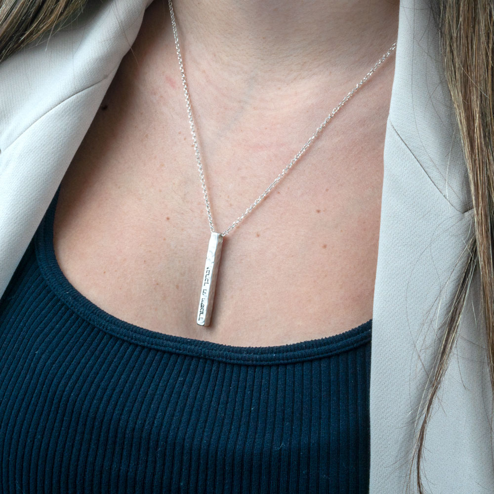 Engraved Hebrew Silver Bar Necklace