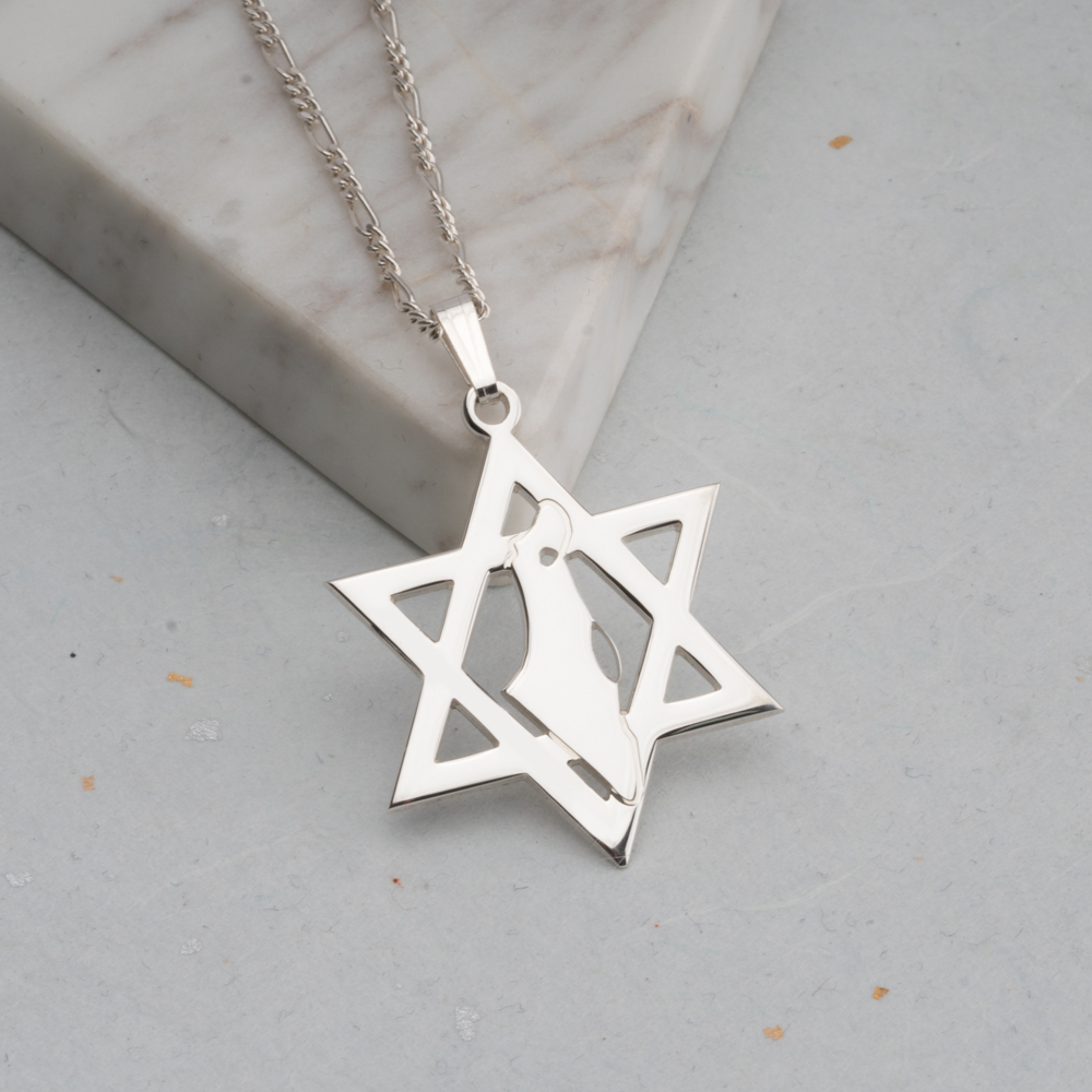 Israel Map on Star of David Pendant on a model