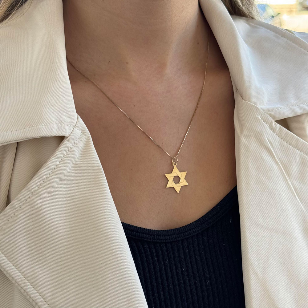 14K Star of David Necklace on a model