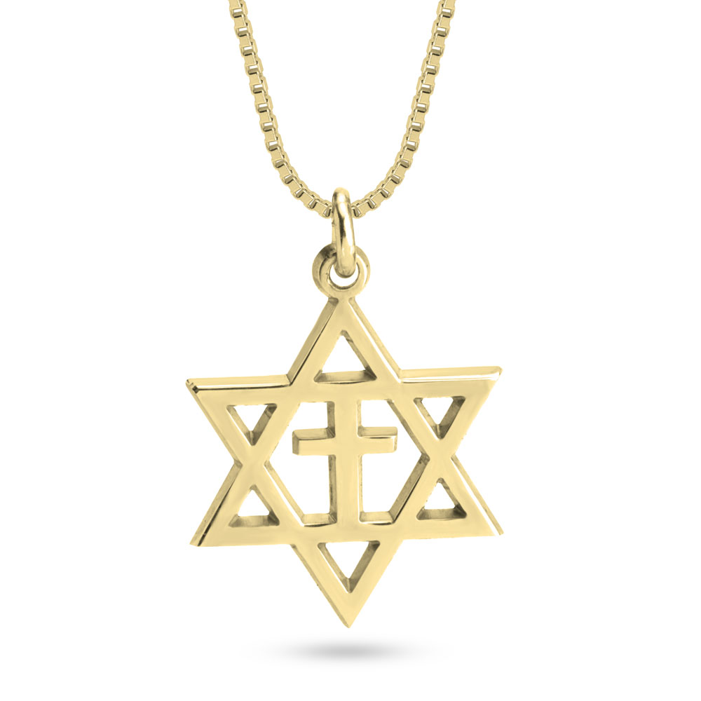 14K Gold Cross Star of David Necklace