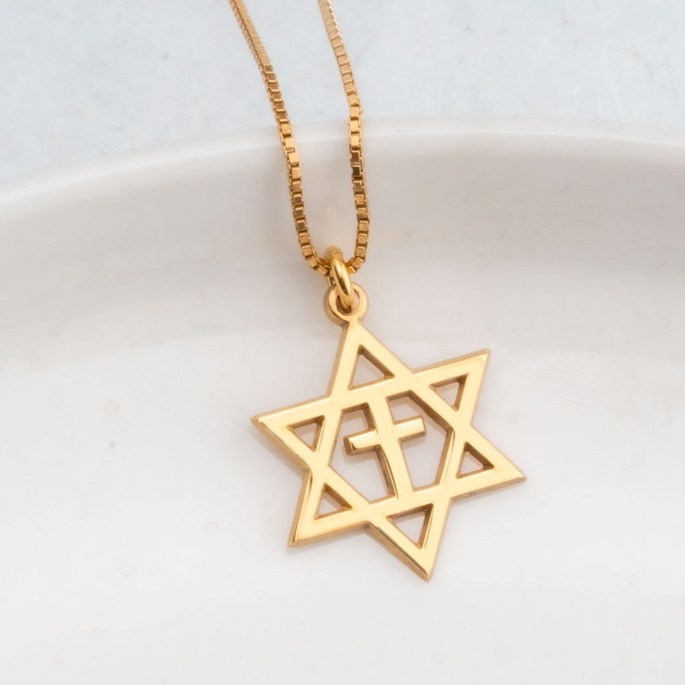 14K Gold Cross Star of David Necklace