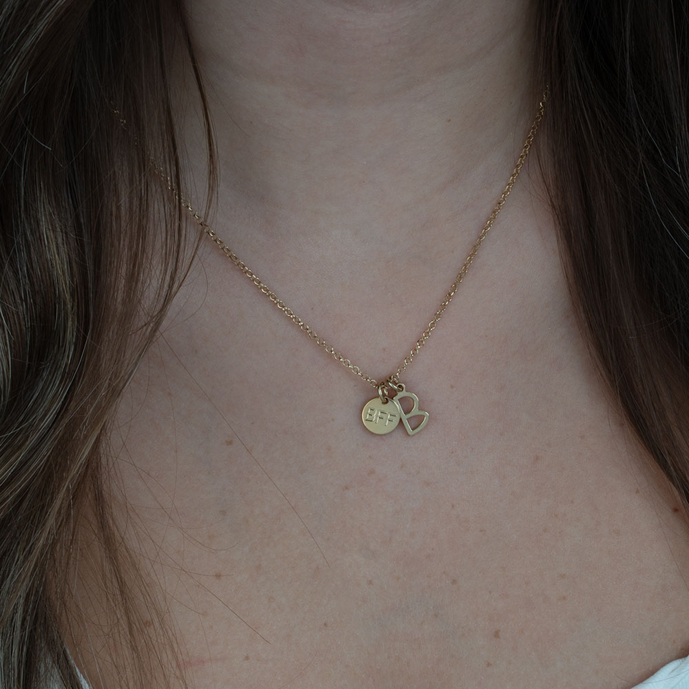 Custom BFF Necklace with Initials on a model - 2