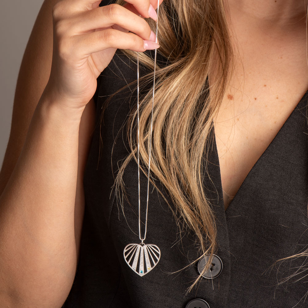 Mother's Heart Necklace with Children's Names and Birthstones