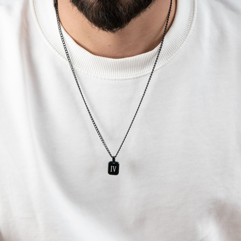 Black Onyx Initial Tag Necklace For Men