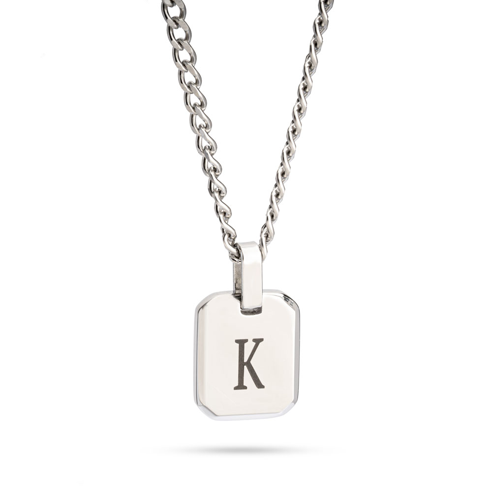 Custom Initial Tag Necklace For Men - Stainless Steel