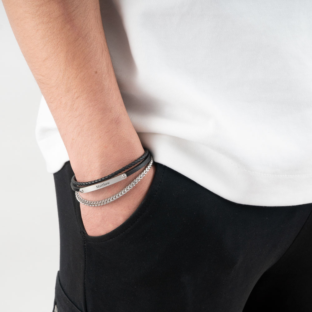 Engraved Two Tone Bracelet For Men