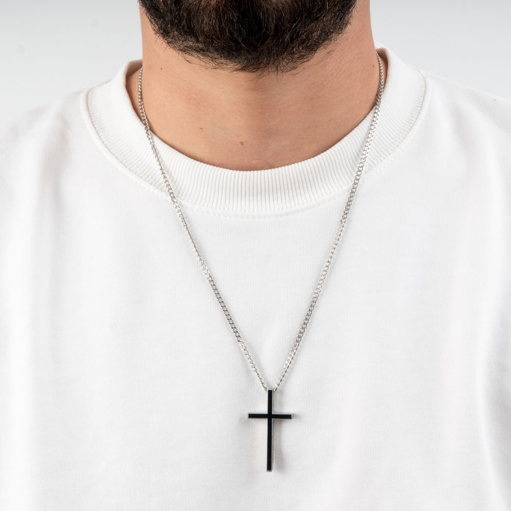 Custom Black Enamel Cross Necklace