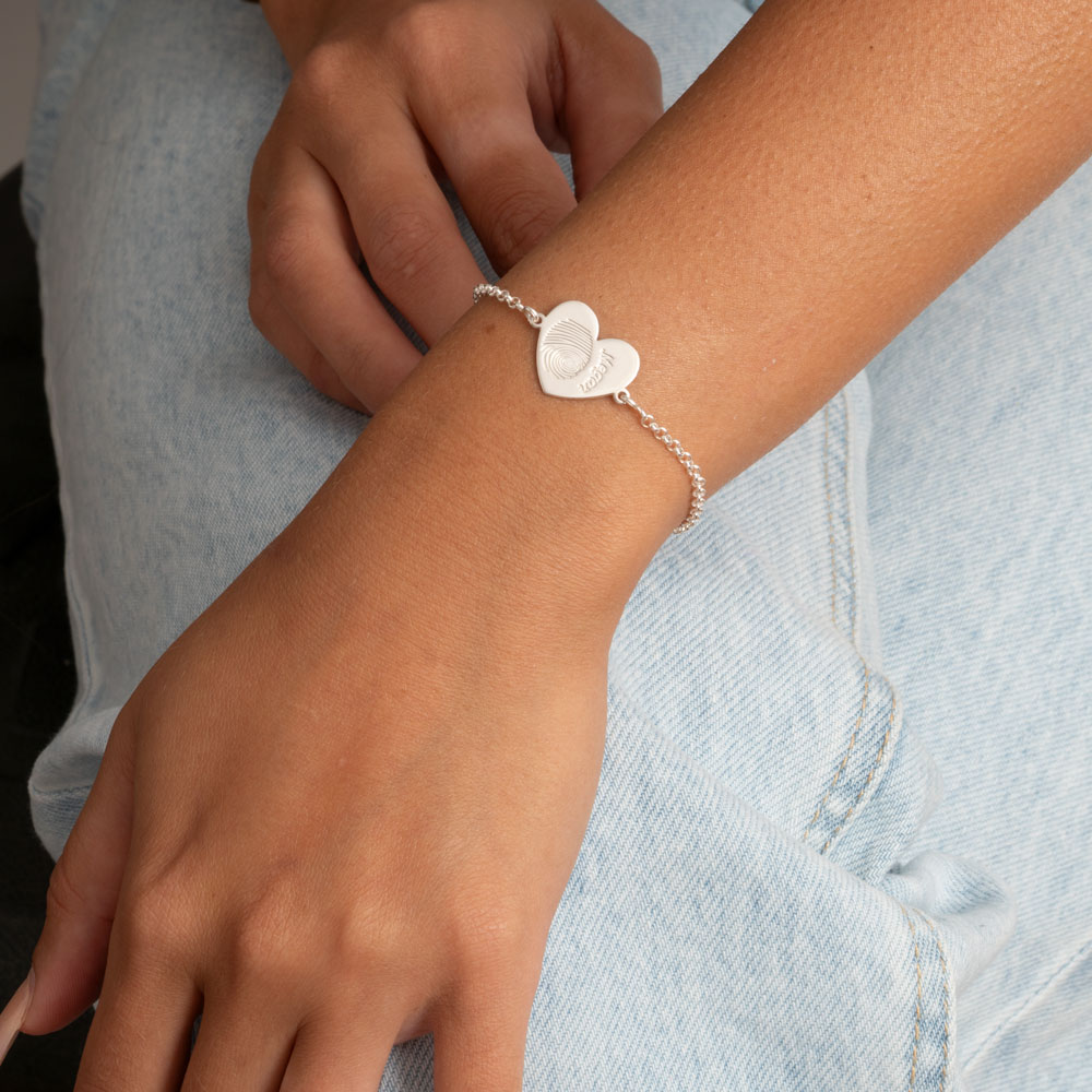 Engraved Fingerprint Heart Bracelet