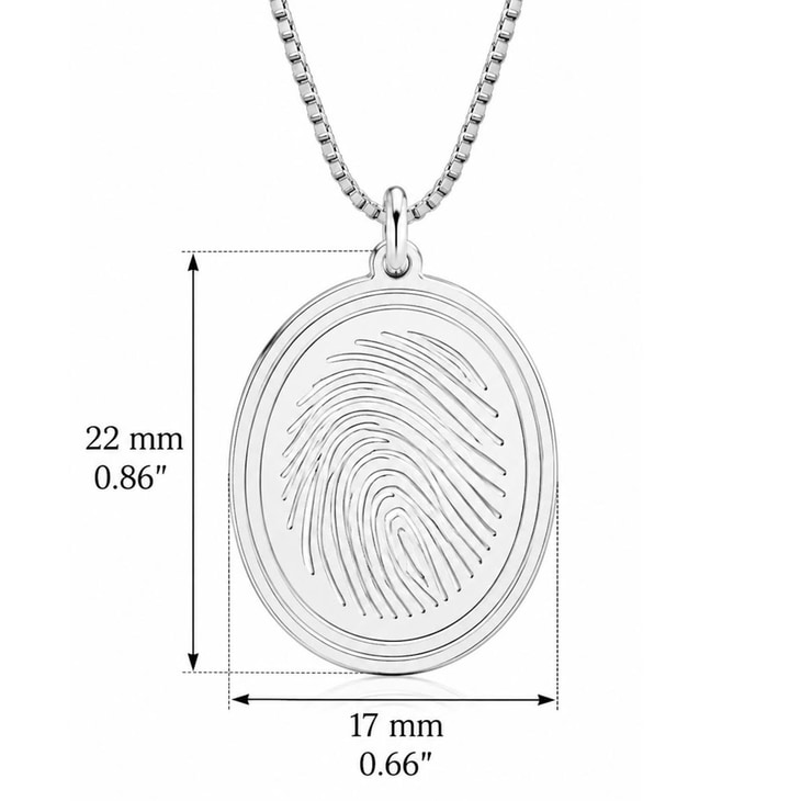 Detailed view of fingerprint pendant necklace featuring exquisite engraving.