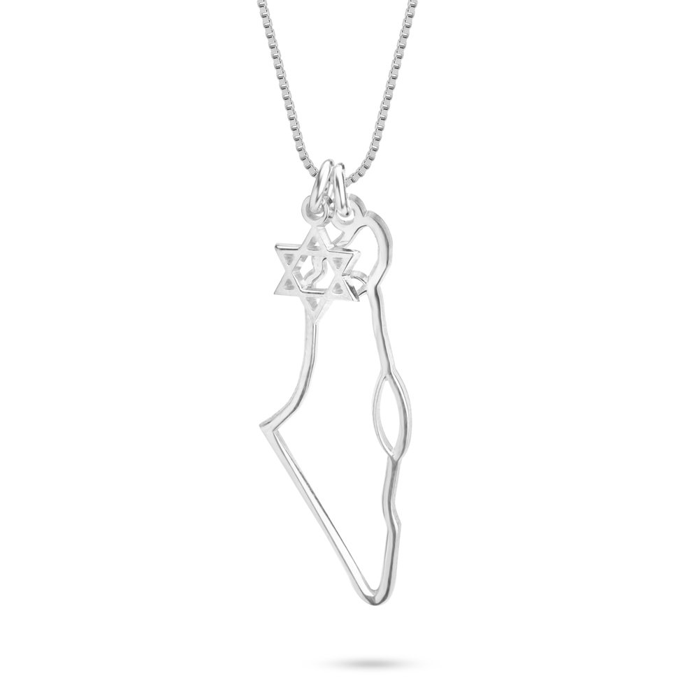 Israel Map Necklace with Star of David Charm