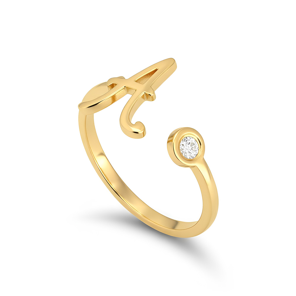 Cursive Initial Ring with Birthstone