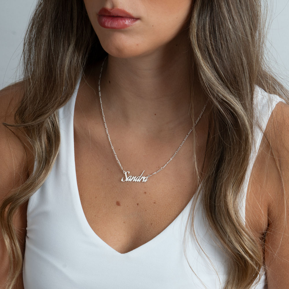 Cursive Name Necklace - Figaro Chain