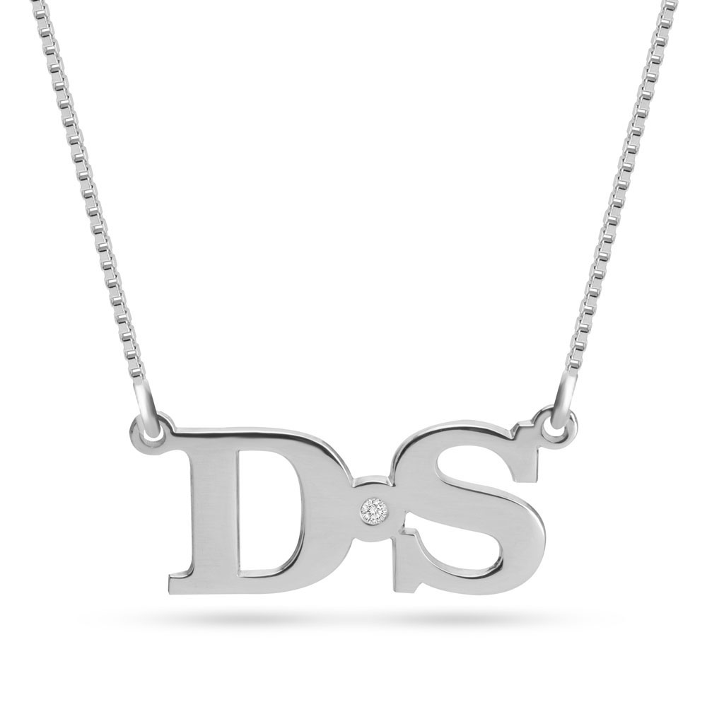 Double Initial Necklace With Diamond 