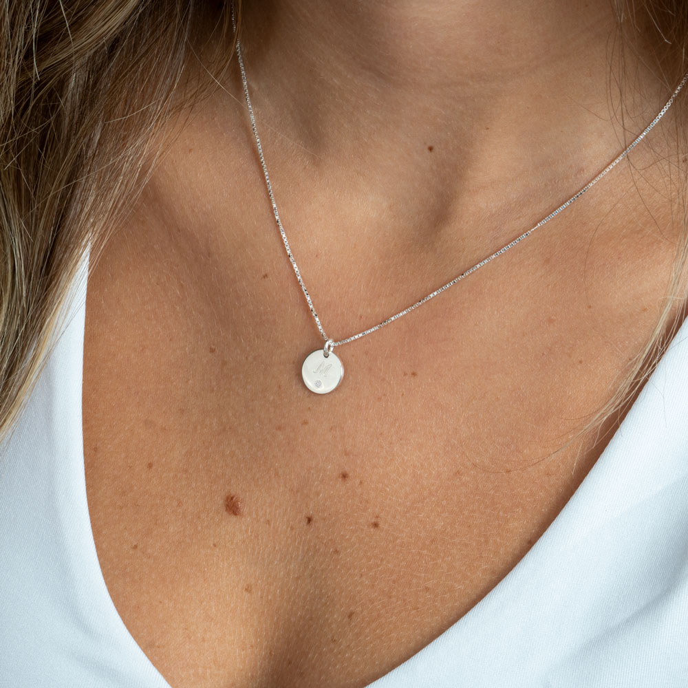 Dainty Initial Diamond Disc Necklace