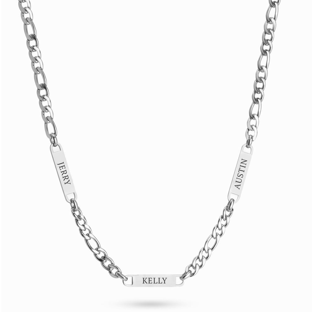 Multiple Name Necklace For Men - Figaro Chain