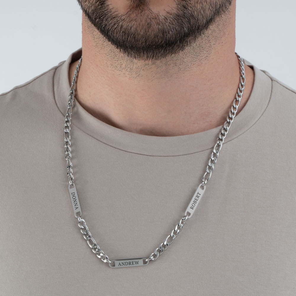 Multiple Name Necklace For Men - Figaro Chain
