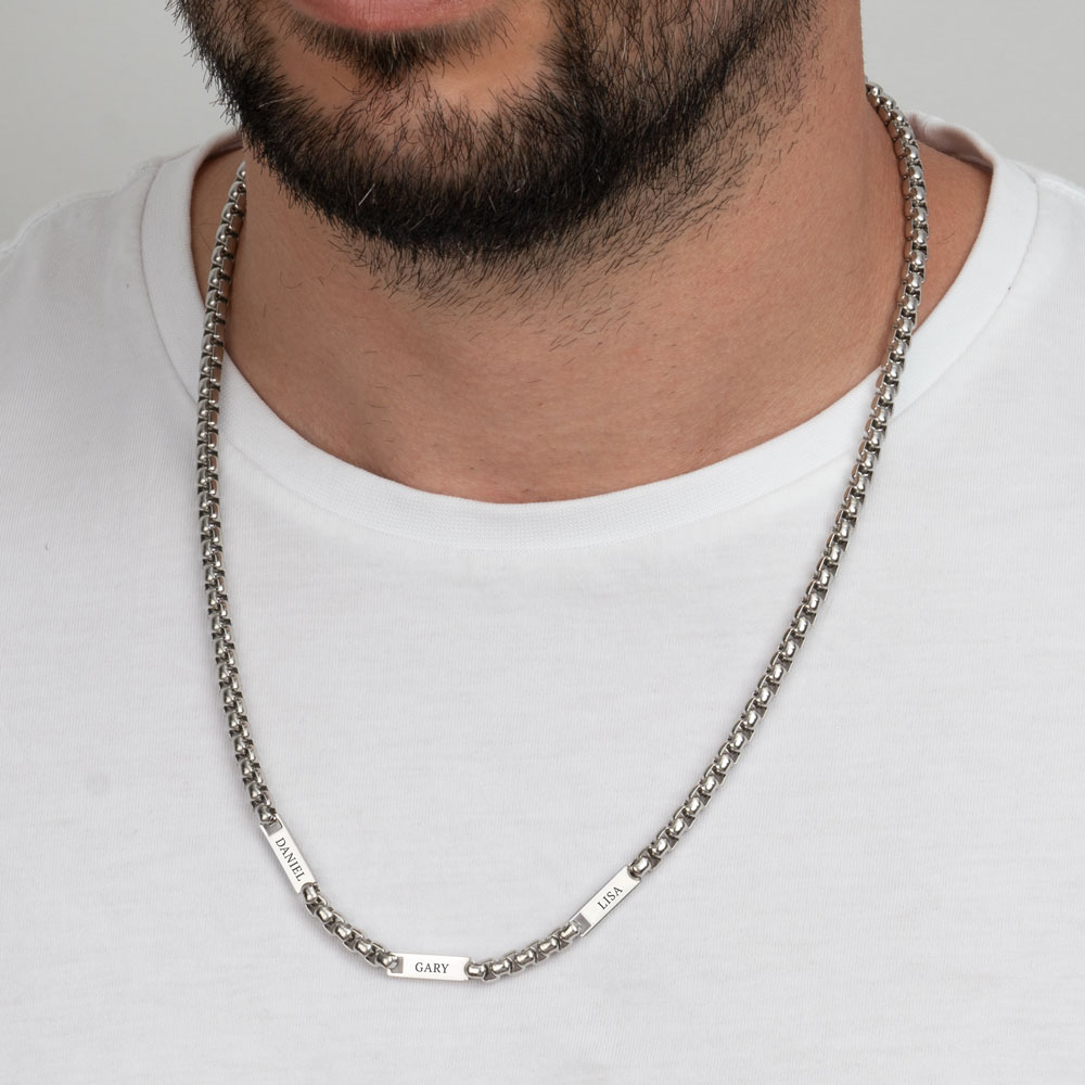 Men's Necklace With Names - Thick Box Chain