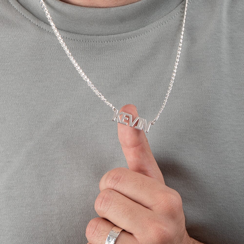 Cuban Name Necklace for Men on a model - 2