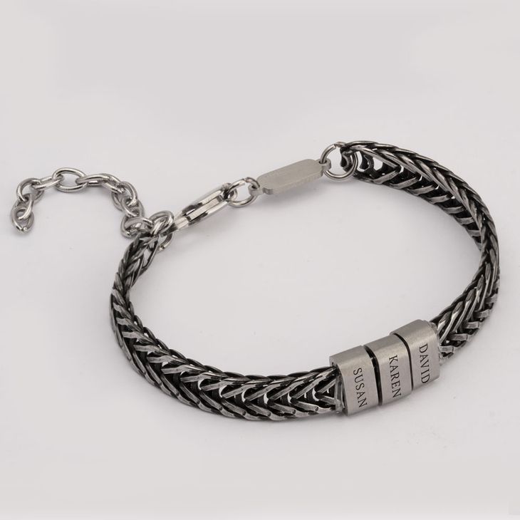 Engraved Dad Bracelet With Kids Names - Dark Metal - Picture 2