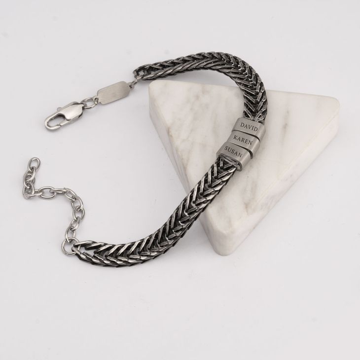 Engraved Dad Bracelet With Kids Names - Dark Metal - Picture 3